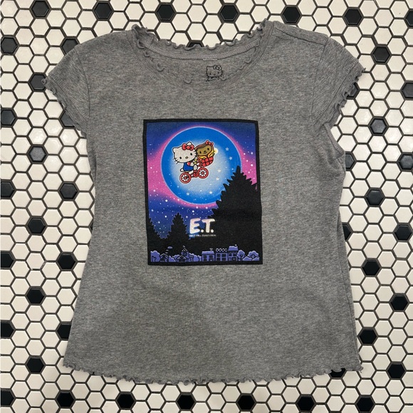 Hello Kitty Other - Hello Kitty Grey Short Sleeve Tee with Colorful E.T. Space Graphic